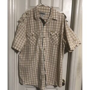 Ablanche Y2K Shirt Mens 3XL Beige Cotton Shoulder Strap Checkered Preowned